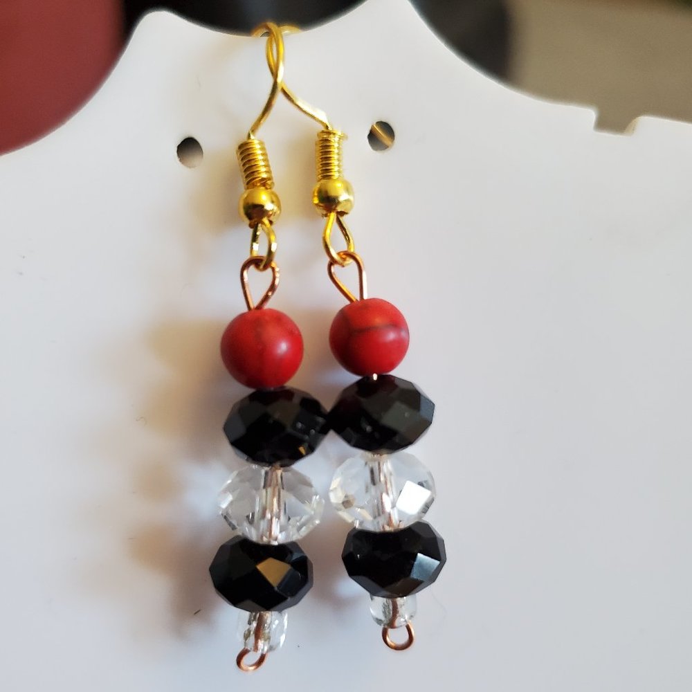 Gold Tone Hook Jasper and Czech Glass Dangle Earrings Tony Alexander Jewelry NWT